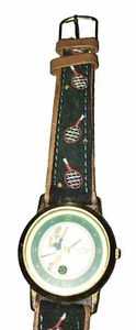 Tennis Player Round Gold Tone Analog Watch Womens Tennis Leather Bands - Picture 1 of 5
