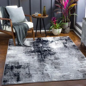 Livabliss Houda Modern Abstract Area Rug, 5'3" x 7'3", Black/Navy 5'3" x 7'3" - Picture 1 of 7