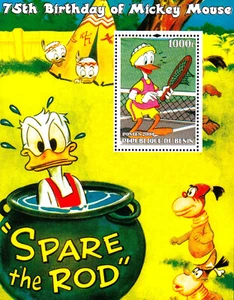 Estampillada sin montar o nunca montada bloque Disney dibujos animados pato Donald tenis deportes indios caníbales / 128 - Imagen 1 de 1