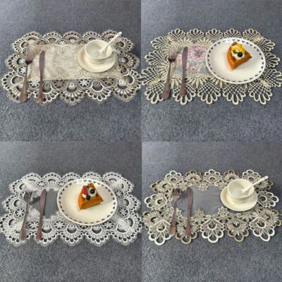 Set of 4 Vintage Embroidered Lace Placemats Rectangle Table Cloth Runner Doily - Image 1 of 4