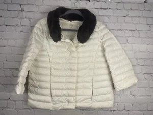 J. McLaughlin Size Medium Ivory Faux Fur Collar Down Puffer Jacket - Picture 1 of 12