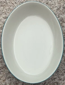 JUNIPER Oval Baker 10” Pfaltzgraff Serving Vegetable Bowl Teal Blue Trim - Picture 1 of 4