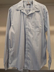 VAN HEUSEN Traveler Oberhemd Herren L 16-16,5 blau weiß Fensterscheibe Knopfleiste - Bild 1 von 3