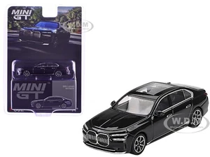 BMW I7 XDRIVE60 BLACK SAPPHIRE 1/64 DIECAST MODEL CAR BY MINI GT MGT00802 - Picture 1 of 4