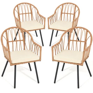 Set of 4 Patio Chairs Outdoor Dining Chair with Cushion for Garden Backyard Home - Picture 1 of 8