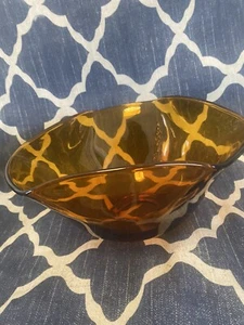 VINTAGE ANCHOR HOCKING? AMBER CRIMPED EDGE GLASS BOWL EUC - Picture 1 of 11