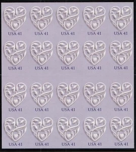 2007 Love & Hearts Sc 4151a 41c booklet pane of 20 plate number P11111 - Picture 1 of 2