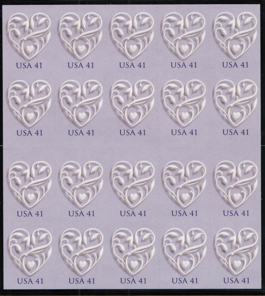 2007 Love & Hearts Sc 4151a 41c booklet pane of 20 plate number P11111 - Image 1 of 2