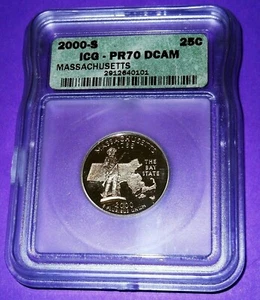 2000-S MASSACHUSETTS PROOF CLAD WASHINGTON QUARTER-ICG GRADED PF-70 DEEP CAMEO - Picture 1 of 4
