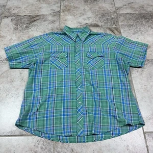 Vintage Wrangler Wrancher Shirt Mens XL Plaid Short Sleeve Pearl Snap Cowboy - Picture 1 of 7