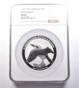 2011 P Australia 10 Dollars Silver Kookaburra 10 Oz MS69 NGC *9618 - Picture 1 of 3