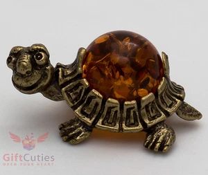 Solid Brass Amber Figurine Tortoise Turtle in Amber Shell talisman IronWork - Picture 1 of 8