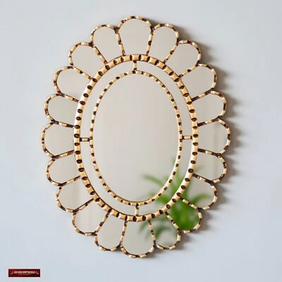 Hand Painted Oval Wall Mirror Gold Frame | Peruvian Accent Mirror Decor - Image 1 of 4