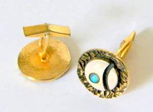 VINTAGE PAIR OF MODERNIST OPAL CUFFLINKS - Picture 1 of 4