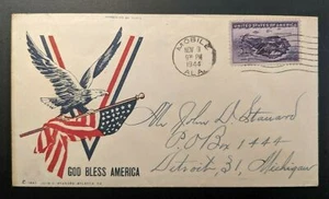 1944 Mobile AL Detroit MI God Bless America Illustrated WWII Patriotic Cover - Picture 1 of 2