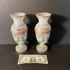 Pair Antique Bristol Decorated And Gilded Classic Urn Shape Vases - Picture 1 of 7