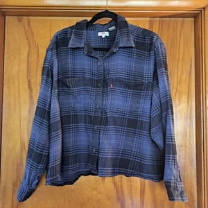 Levi’s Cropped Flanell Damen XL blau schwarz kariert Knopfleiste Langarm Grunge - Bild 1 von 10