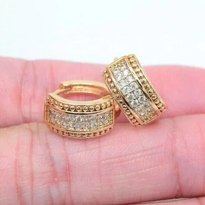 2Ct Round Lab Created Diamond Women's Huggie Hoop Earring 14K Yellow Gold Plated - Picture 1 of 2