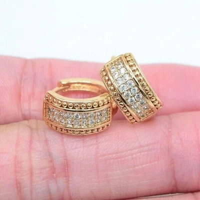 2Ct Round Lab Created Diamond Women's Huggie Hoop Earring 14K Yellow Gold Plated - Image 1 of 2