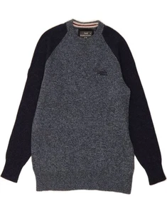 SUPERDRY Mens Crew Neck Jumper Sweater Large Navy Blue Colourblock DQ14 - Picture 1 of 3