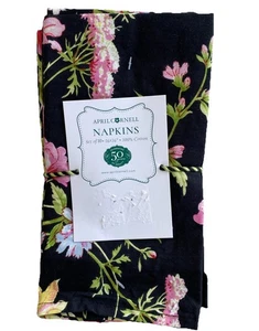 April Cornell Set 10 Stoffservietten Baumwolle schwarz rosa Blumen Laub 16" NEU - Bild 1 von 5