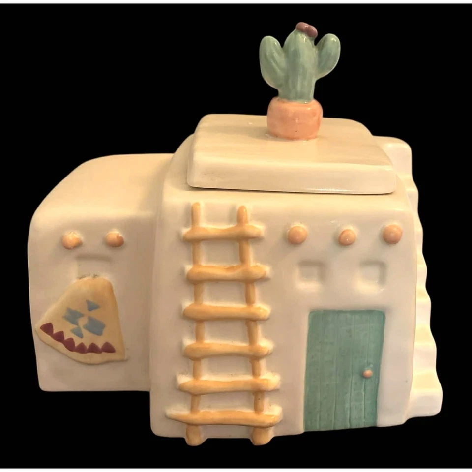 Винтажная банка для печенья Treasure Craft Aztec Pueblo Mesa Southwestern Adobe Cactus - Изображение 1 из 4