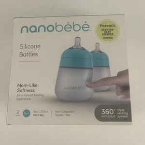 Nanobebe Silikon Babyflaschen 9oz 2 Flaschen - Anti-Colic Triple Vent, NEU - Bild 1 von 8