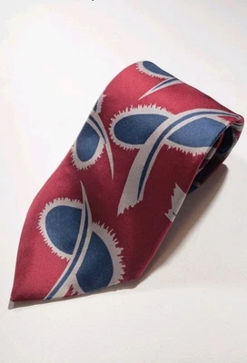 Vtg Hardy Amies Tie 58" Red White Blue Abstract Geometric Silk London - Image 1 of 4