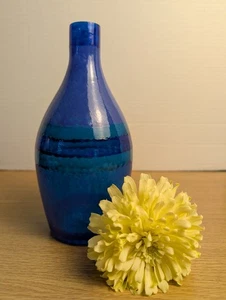 Cobalt Blue & Teal Hand-Blown Glass Vase Coastal Boho Decor Foreside - Picture 1 of 7