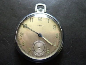 Oris Open Front Pocket Watch. Silver Dial. 55cm .Working. # CAL 421.. GC - Picture 1 of 4