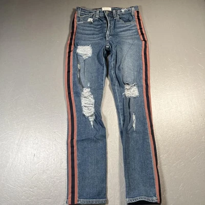 Jeans McGuire para mujer 25 azules desgastados rayas laterales tiro alto hechos en EE. UU. ajustados Foto 1 de 4