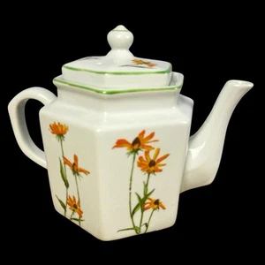 Vintage Toscany Floral Hexagon Teapot Cottagecore Black Eyed Susan Taiwan Twee - Picture 1 of 14