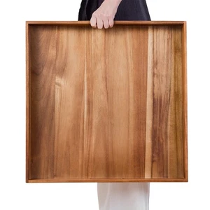 Table Tray Trays Serving With Handles 22 Inch Large Square Ottoman Coffee Wooden - Picture 1 of 7