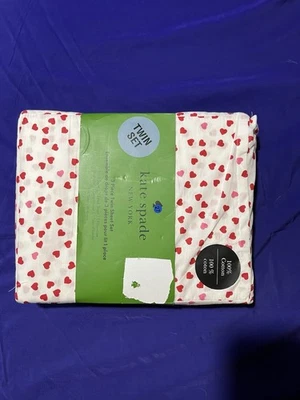 Nuevo Juego de Sábanas Kate Spade 3 Piezas Doble Blanco Con Corazones Rojos y Rosa Algodón Foto 1 de 4