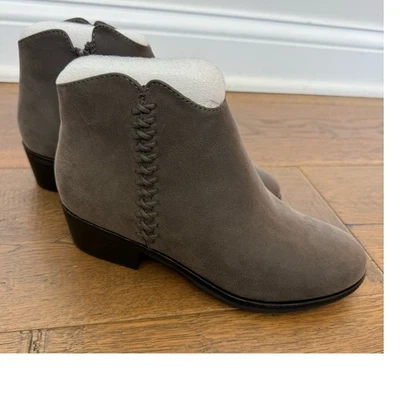 Mia Jaice 高跟踝套索短靴皮革灰色棕色女式 11 全新无标签 — 第 1/4 张图片