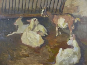 Pintura al óleo Animales en establo Impresionismo Sello Hans Schilcher (125) - Imagen 1 de 13