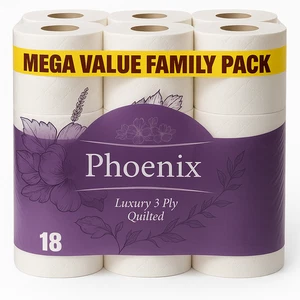 Phoenix 18 rollos de inodoro 3 capas acolchado suave fuerte lujo pañuelos de baño familia - Imagen 1 de 7