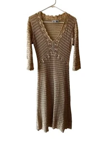 VINTAGE TOGETHER MEDIUM CROCHET BOHO /FESTIVAL BEIGE KLEID - Bild 1 von 6