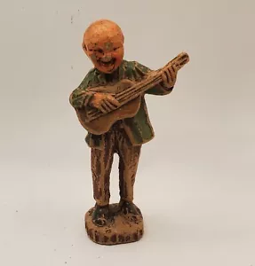 Vintage 1930s Syroco Old Musician Guitarist Figurine Wood Carved Pressed Resin - Picture 1 of 15