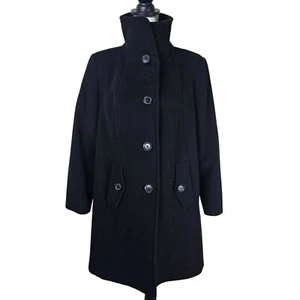VTG Preston & York Womens Black Wool Blend Peacoat Sz 6P High Neck Quiet Luxury - Picture 1 of 12
