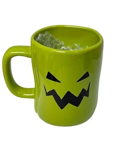 RAE Dunn Artisan Collection Green Pumpkin Face Boo Spooky Halloween Mug 3W 5H - Picture 1 of 9