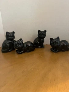 Black Cats Glazed Porcelain vintage MCM collectible 4 Piece Set - Picture 1 of 13