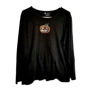 Designer Originals Halloween Tee Women's XL Orange Green Jack O Lantern Sparkle - Picture 1 of 6