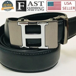Comfort Slide Click Leather Automatic Belt Men's Buckle Lock Dress Jeans Red New - Picture 1 of 15