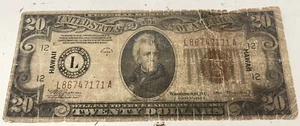 1934 A $20 Hawaii Emergency Issue Note Federal Reserve Note (N183) - Picture 1 of 2