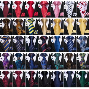 Mens ALL Silk Ties Blue Red Black Gold Solid Paisley Striped Men Tie Necktie Set