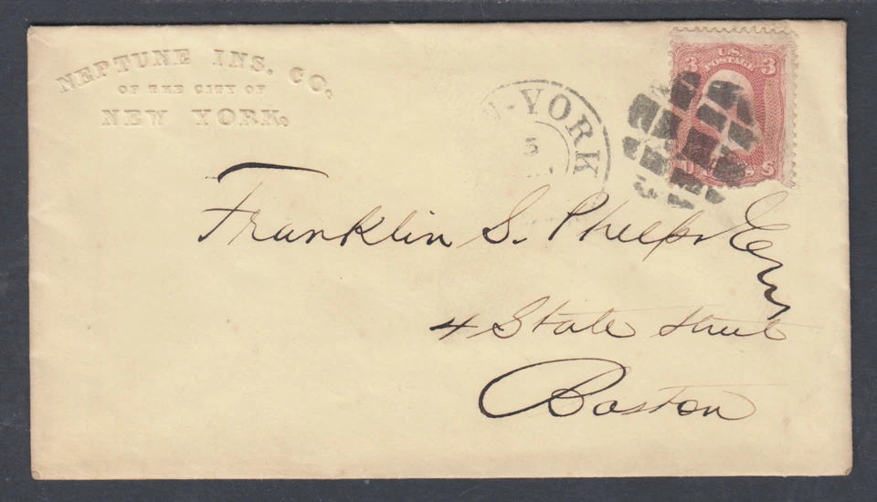 US Sc 65 on c. 1864 Cover with fancy cork cancel, New York to Boston - Image 1 of 1