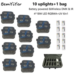 10pack DJ Wireless DMX IR Battery operated led Par uplights W/bag 4x18W RGBWA+UV - Picture 1 of 16