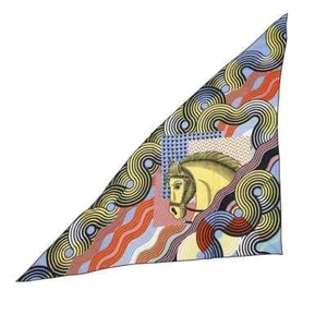 HERMES Triangle Geant CHEVALVAGUE Cheval Vague Cashmere 70%/Seda 30% JauneSouf... - Imagen 1 de 5