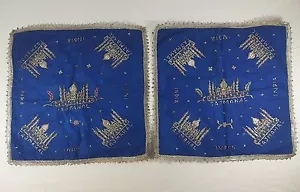 Vintage indisches Taj Mahal Barren bestickt Souvenir Anfang 20. Jahrhundert Kissen - Bild 1 von 9